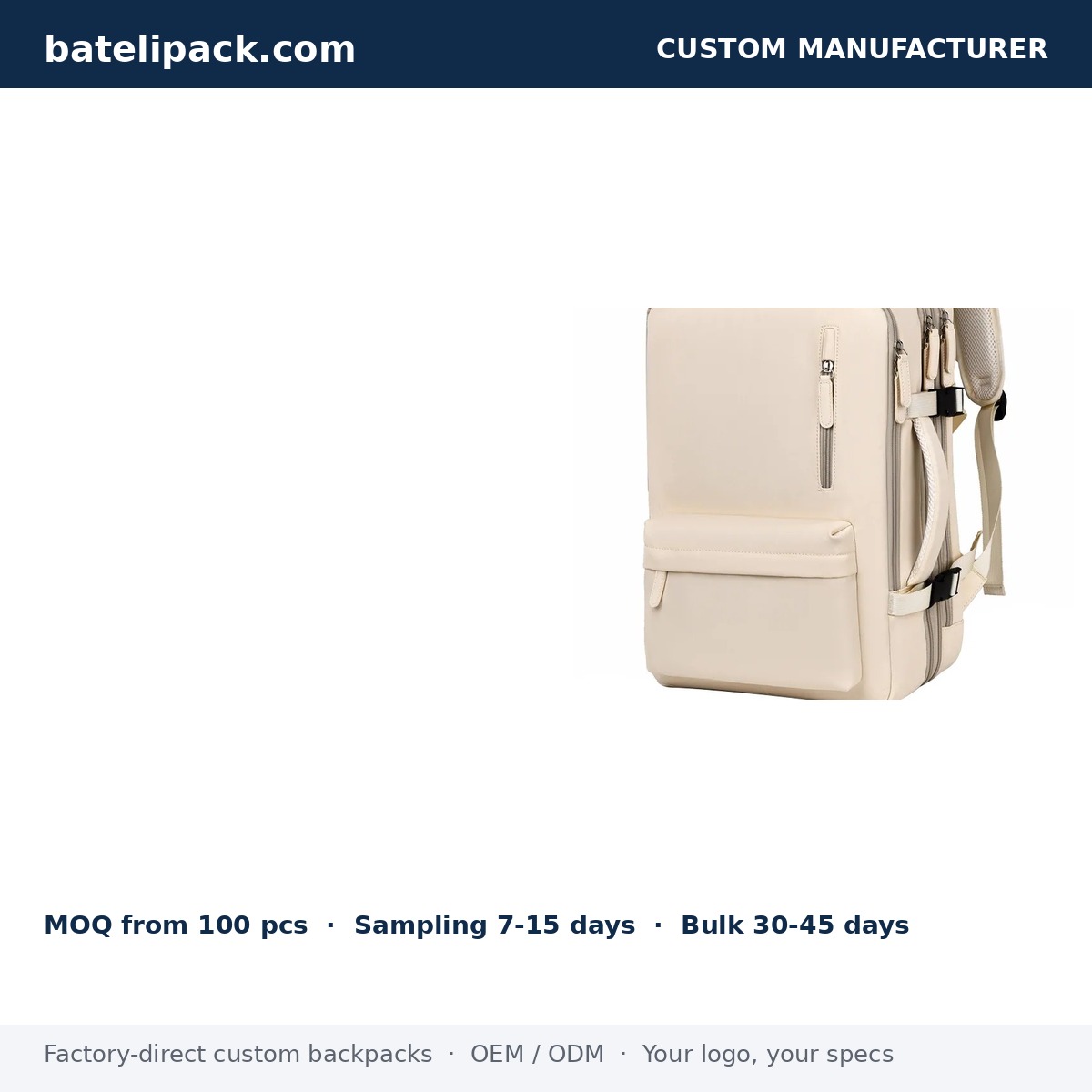 Business Backpack with Water-Resistant, Large Capacity, Padded Laptop Compartment — Custom Logo & OEM