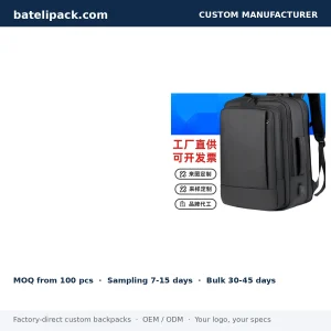 Business Backpack with Large Capacity, Padded Laptop Compartment, Travel Use — Custom Logo & OEM