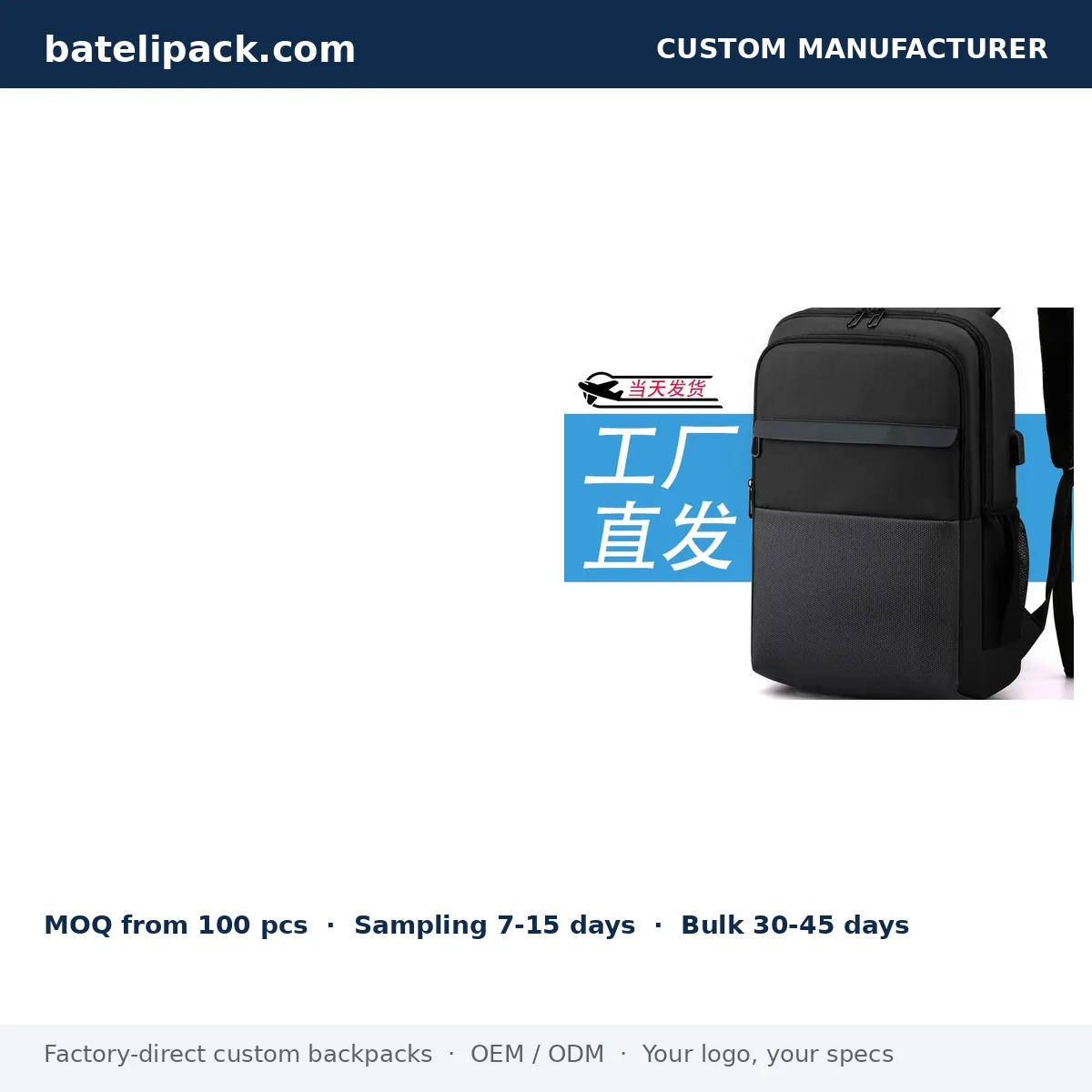 Business Backpack with Padded Laptop Compartment — Custom Logo & OEM