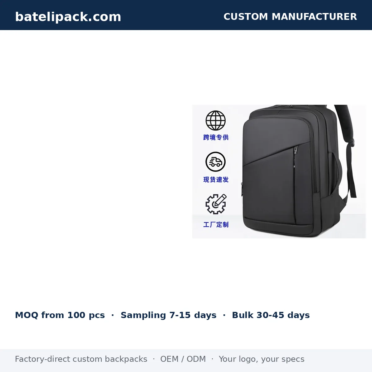 Business Backpack with Large Capacity, Padded Laptop Compartment, School Use — Custom Logo & OEM