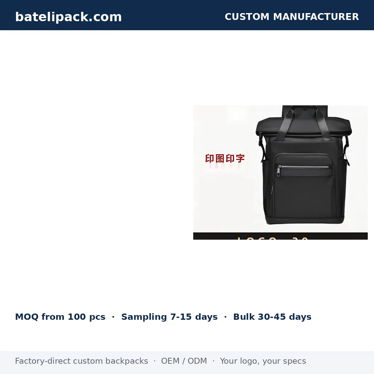 Business Backpack with Large Capacity, Padded Laptop Compartment, Outdoor Use — Custom Logo & OEM