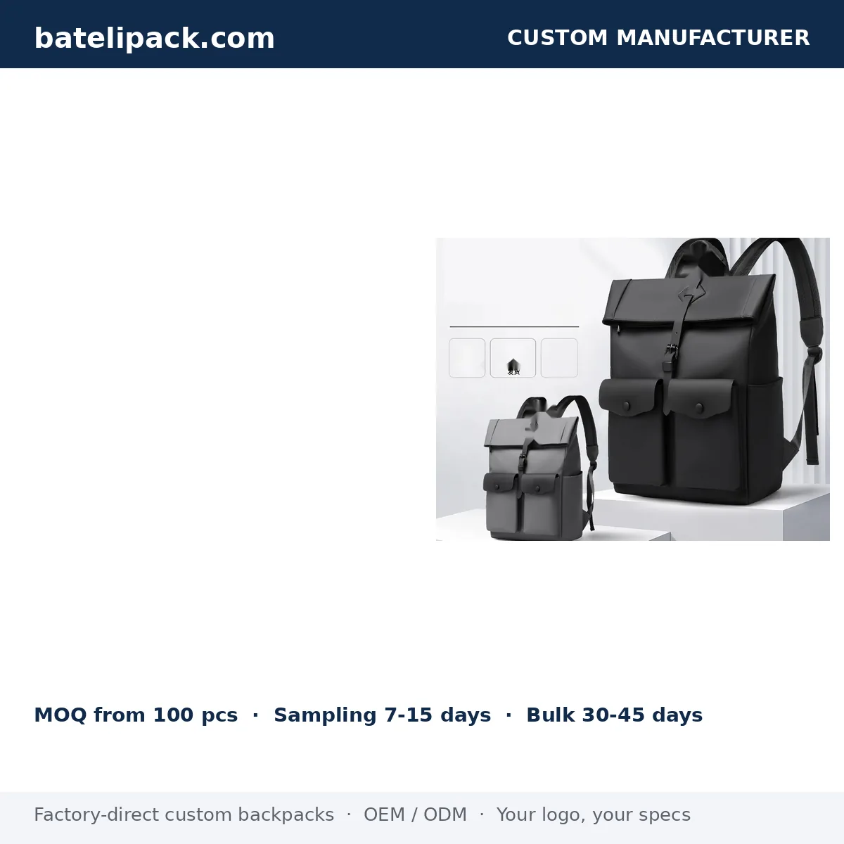 Business Backpack with Water-Resistant, Large Capacity, Padded Laptop Compartment — Custom Logo & OEM