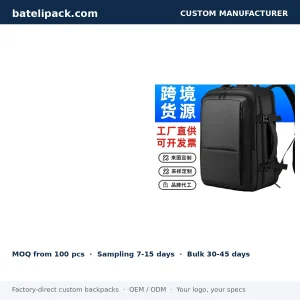 Business Backpack with Large Capacity, Padded Laptop Compartment, Travel Use — Custom Logo & OEM