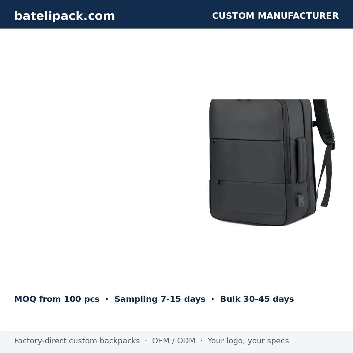 Business Backpack with Large Capacity, Padded Laptop Compartment, Outdoor Use — Custom Logo & OEM