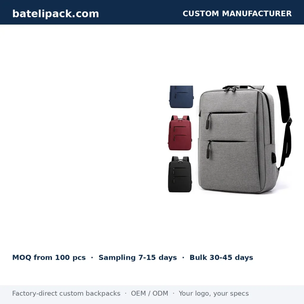 Business Backpack with Large Capacity, Padded Laptop Compartment — Custom Logo & OEM