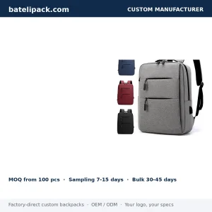 Business Backpack with Large Capacity, Padded Laptop Compartment — Custom Logo & OEM