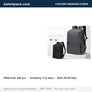 Business Backpack with Water-Repellent, Large Capacity, Padded Laptop Compartment — Custom Logo & OEM
