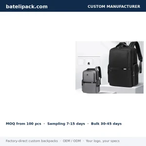 Business Backpack with Water-Resistant, Large Capacity, Padded Laptop Compartment — Custom Logo & OEM