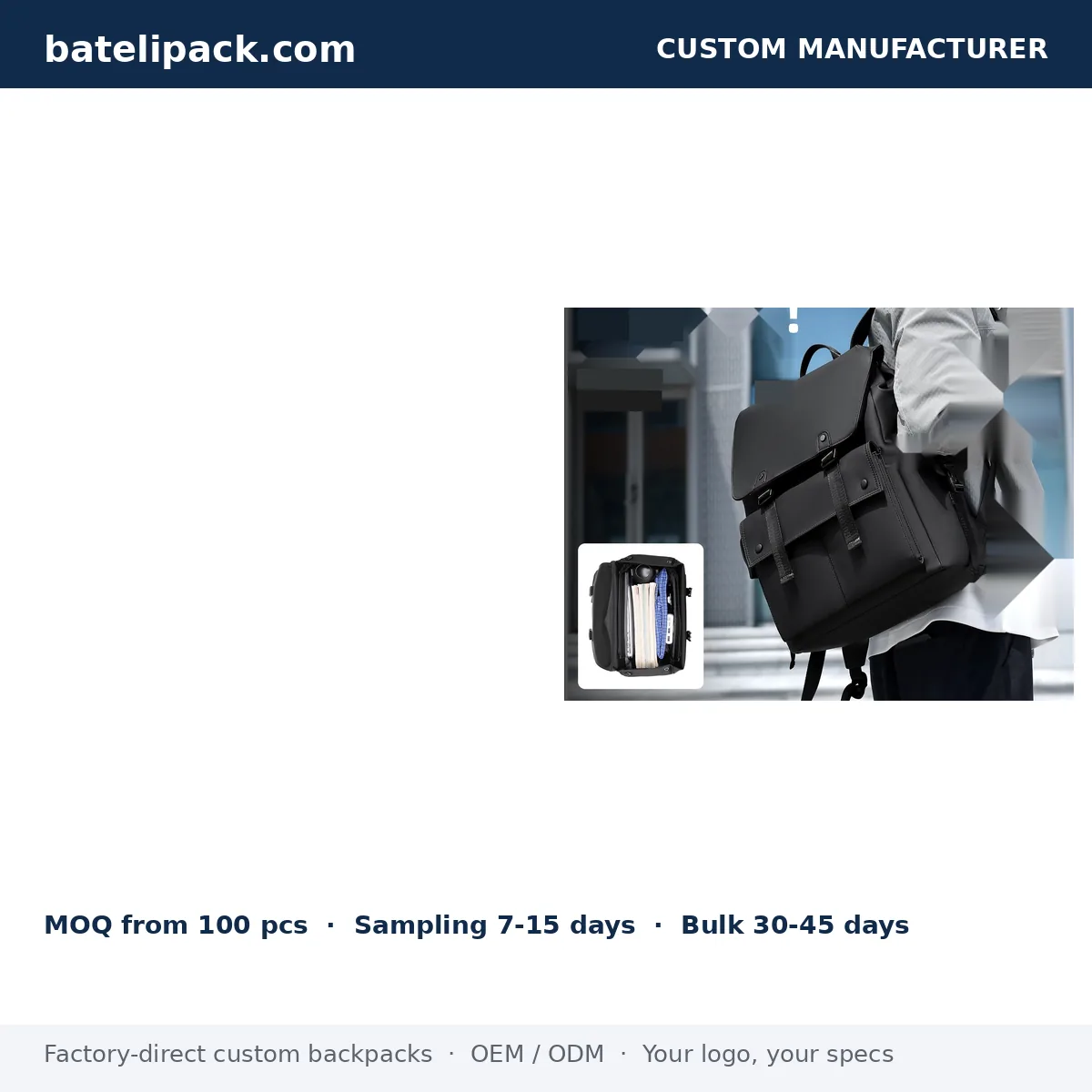 Business Backpack with Large Capacity, Padded Laptop Compartment, Lightweight — Custom Logo & OEM