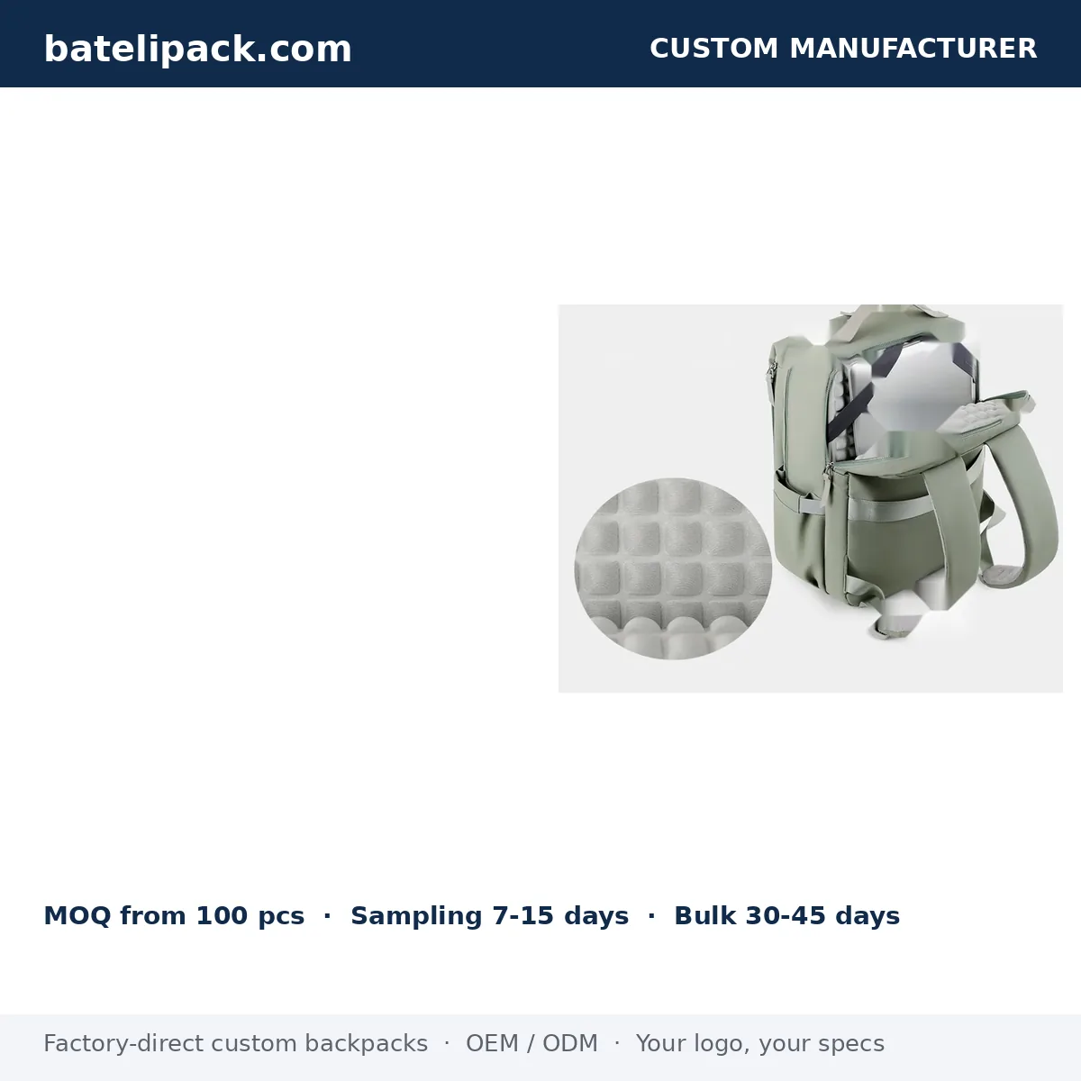 Business Backpack with Large Capacity, Padded Laptop Compartment, Travel Use — Custom Logo & OEM