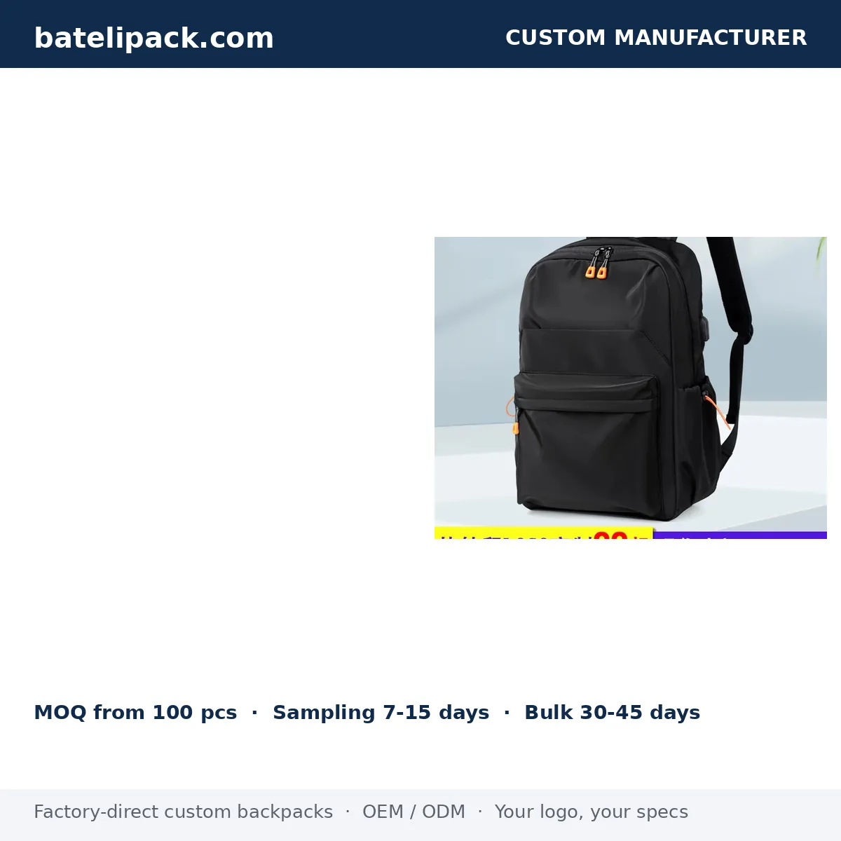 Business Backpack with Padded Laptop Compartment, Student Use, School Use — Custom Logo & OEM