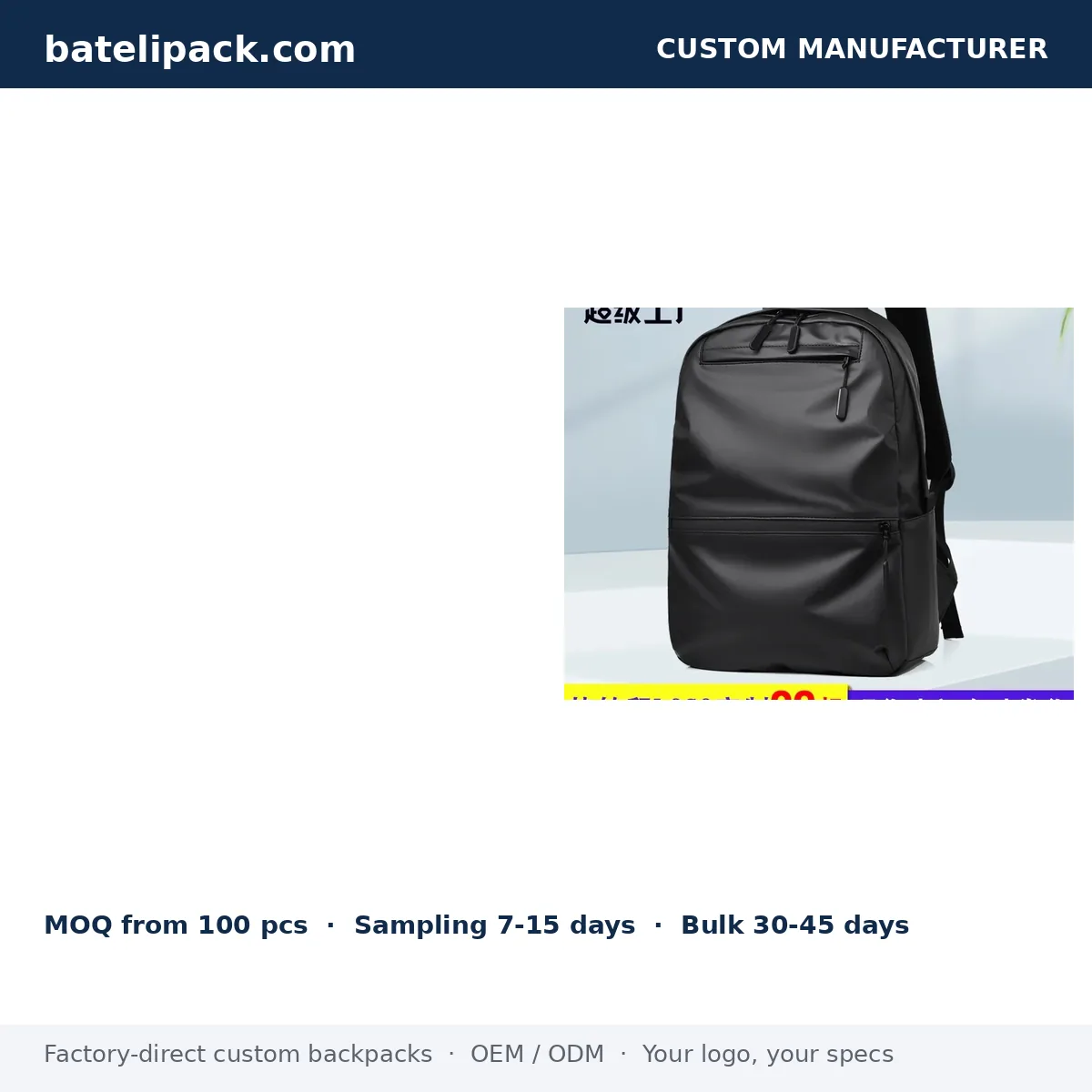Business Backpack with Large Capacity, Padded Laptop Compartment — Custom Logo & OEM