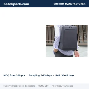 Business Backpack with Water-Repellent, Padded Laptop Compartment, Outdoor Use — Custom Logo & OEM