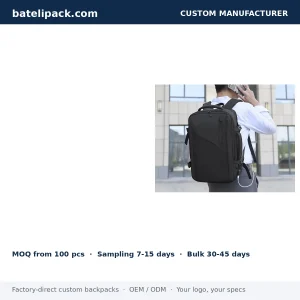Business Backpack with Large Capacity, Padded Laptop Compartment, Travel Use — Custom Logo & OEM