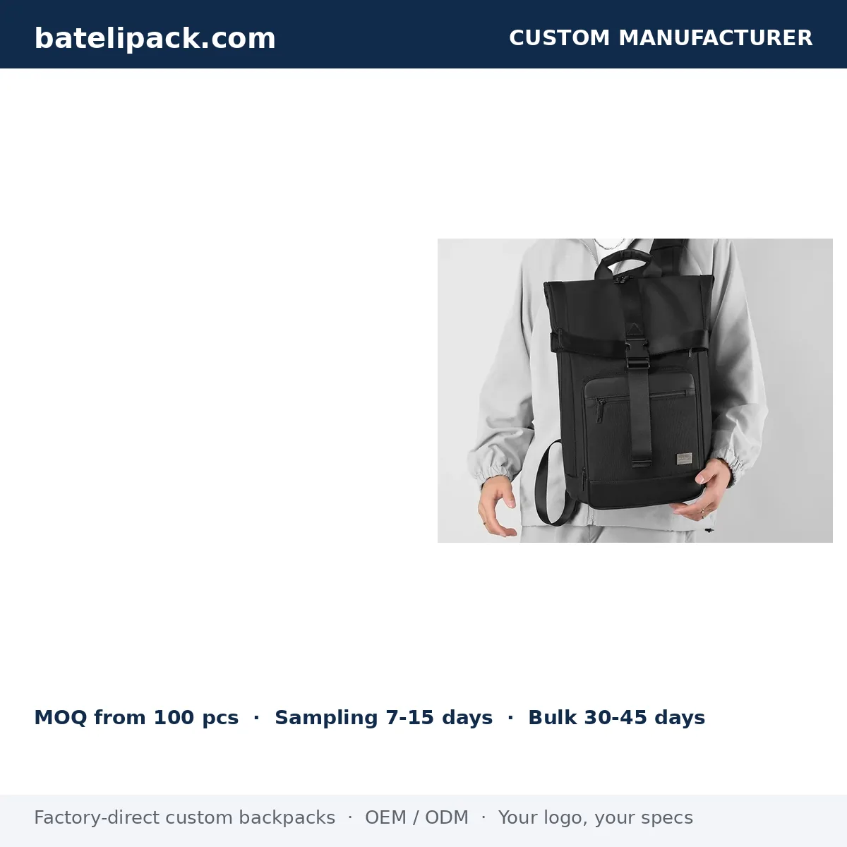 Business Backpack with Large Capacity, Padded Laptop Compartment, Abrasion-Resistant Fabric — Custom Logo & OEM