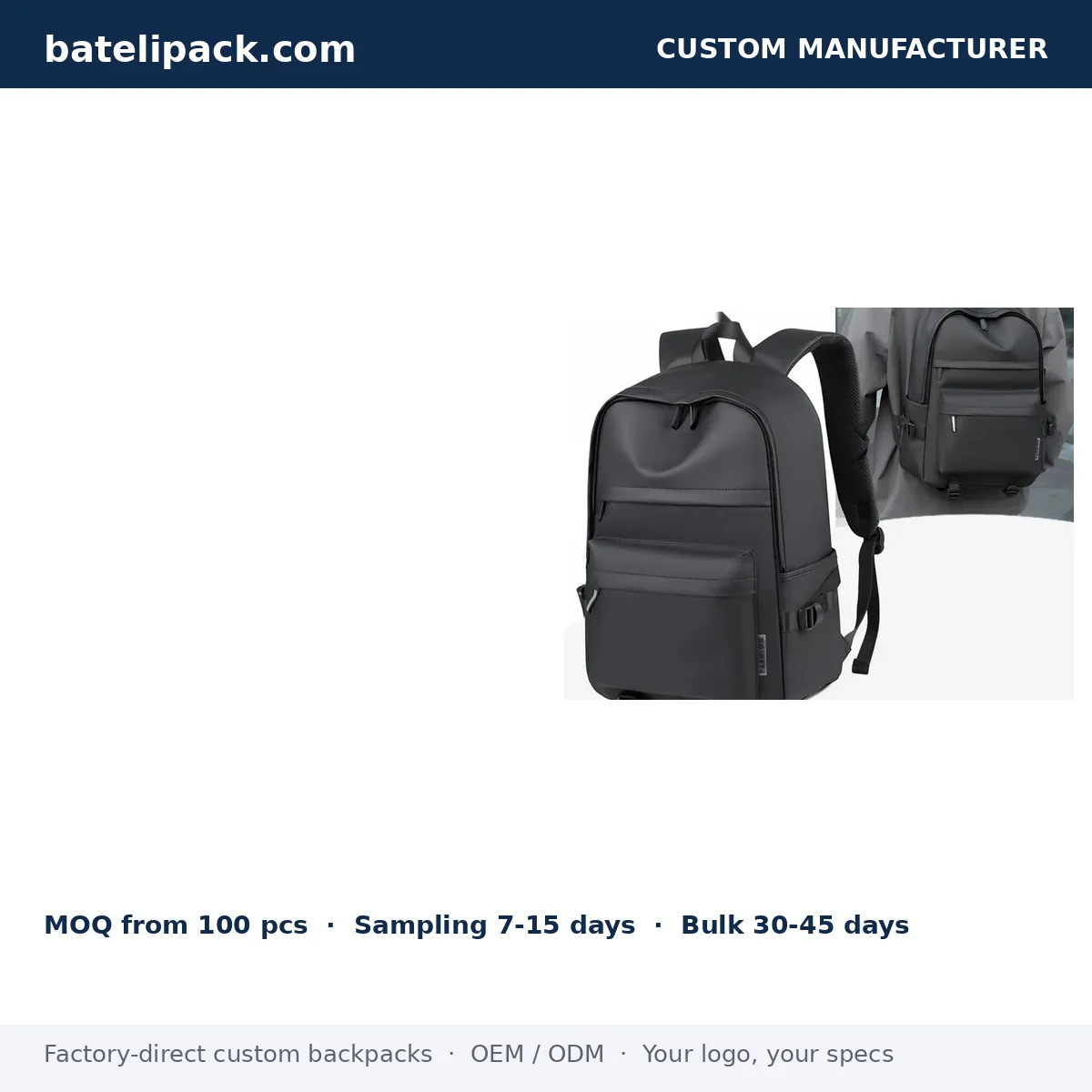 Business Backpack with Water-Repellent, Large Capacity, Padded Laptop Compartment — Custom Logo & OEM
