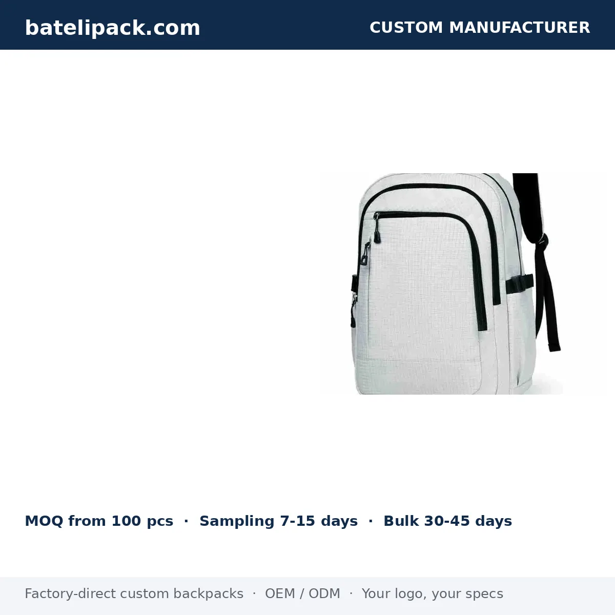 Business Backpack with Padded Laptop Compartment, Travel Use, School Use — Custom Logo & OEM