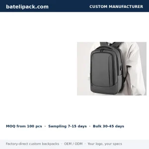 Business Backpack with Water-Resistant, Large Capacity, Padded Laptop Compartment — Custom Logo & OEM