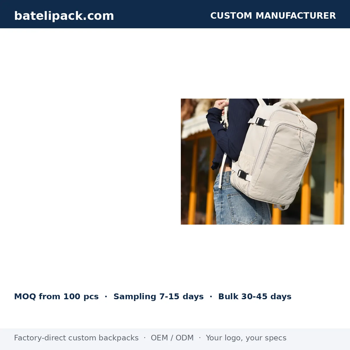 Business Backpack with Water-Repellent, Large Capacity, Padded Laptop Compartment — Custom Logo & OEM