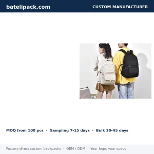 School Backpack with Water-Repellent, Travel Use — Custom Logo & OEM