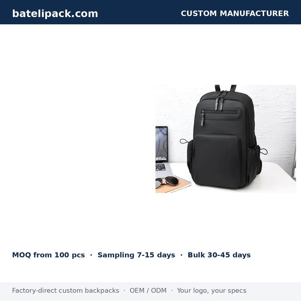 Business Backpack with Padded Laptop Compartment — Custom Logo & OEM