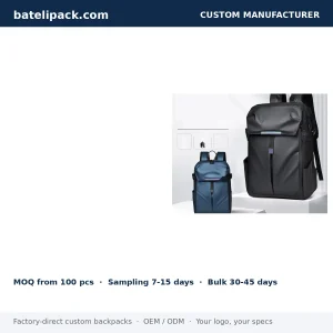 Business Backpack with Water-Resistant, Padded Laptop Compartment, Sport Use — Custom Logo & OEM