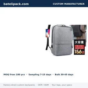 Business Backpack with USB Charging Port, Water-Repellent, Large Capacity — Custom Logo & OEM