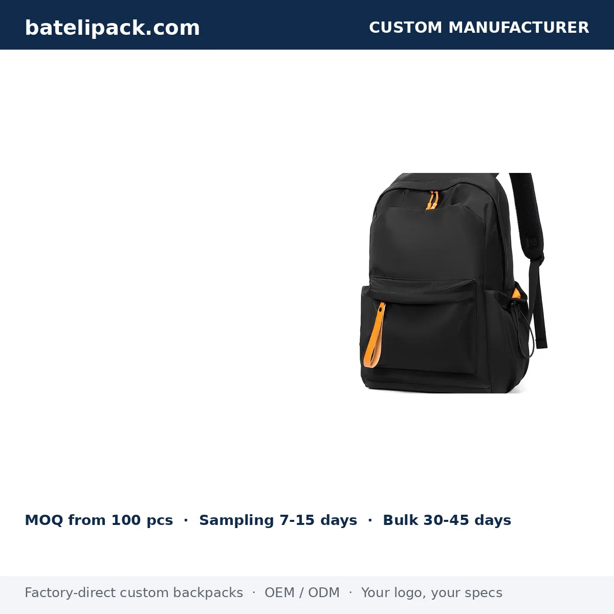 Business Backpack with Large Capacity, Padded Laptop Compartment, Travel Use — Custom Logo & OEM
