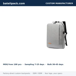Business Backpack with USB Charging Port, Student Use, School Use — Custom Logo & OEM
