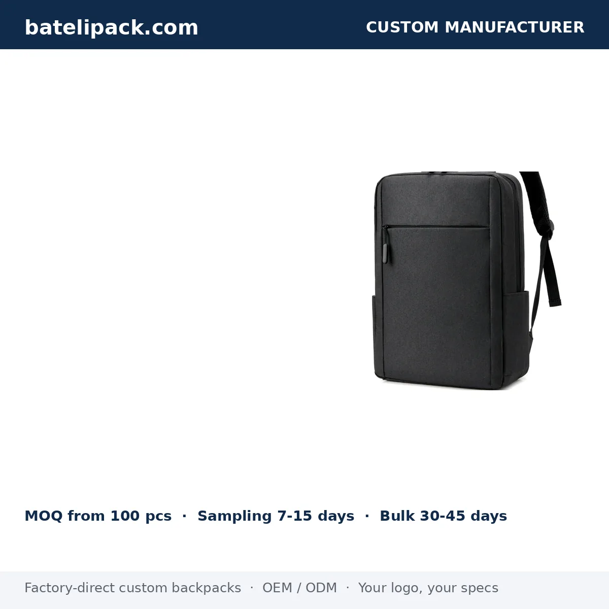 Business Backpack with Padded Laptop Compartment, Breathable Back Panel — Custom Logo & OEM