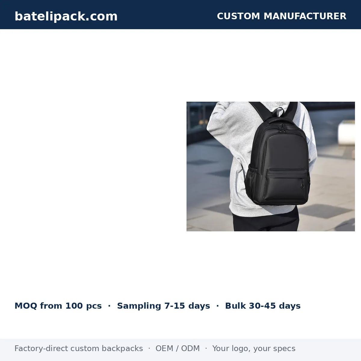 Business Backpack with Large Capacity, Padded Laptop Compartment, Student Use — Custom Logo & OEM