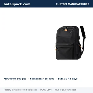 Business Backpack with Padded Laptop Compartment, Breathable Back Panel, Student Use — Custom Logo & OEM