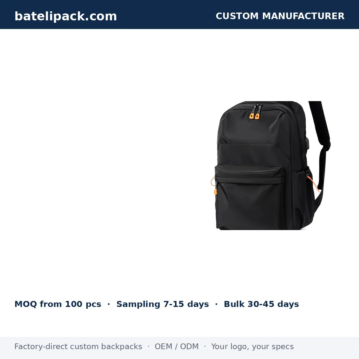 Business Backpack with Padded Laptop Compartment, Breathable Back Panel, Student Use — Custom Logo & OEM