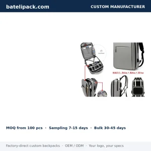 Business Backpack with Large Capacity, Padded Laptop Compartment — Custom Logo & OEM