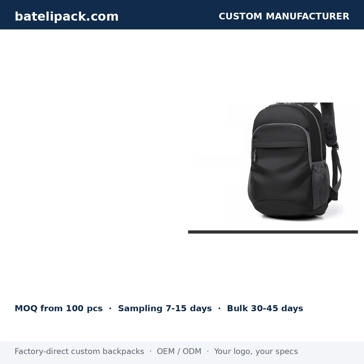 School Backpack with Water-Repellent, Large Capacity, Lightweight — Custom Logo & OEM