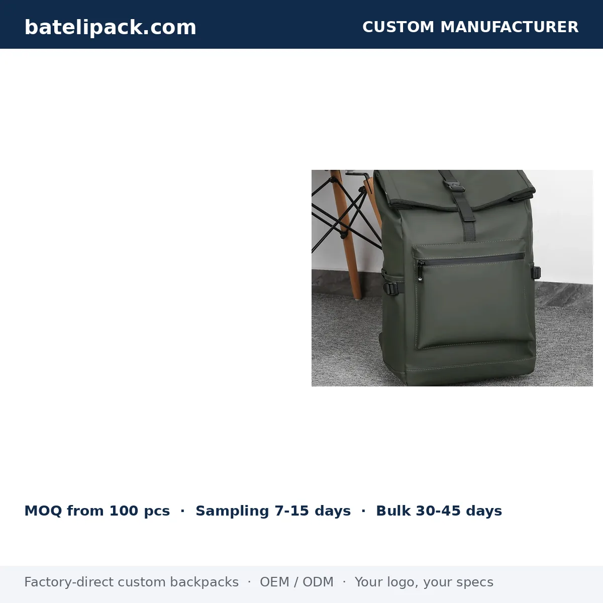 Business Backpack with Water-Resistant, Large Capacity, Padded Laptop Compartment — Custom Logo & OEM
