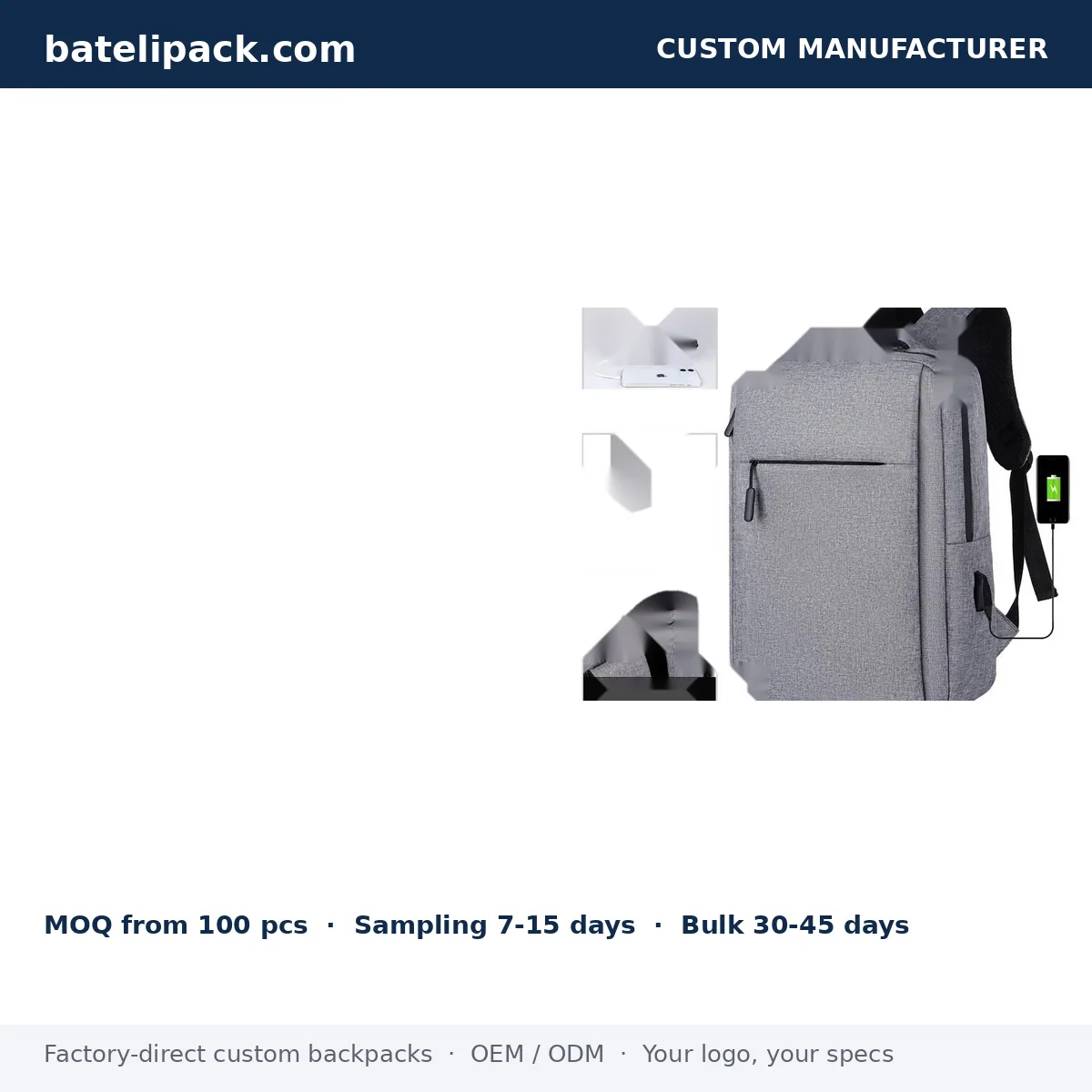 Business Backpack with Large Capacity, Padded Laptop Compartment, School Use — Custom Logo & OEM