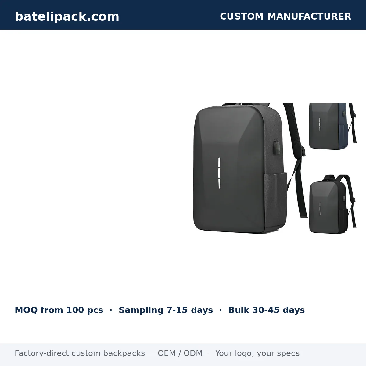 Business Backpack with Padded Laptop Compartment, Lightweight — Custom Logo & OEM