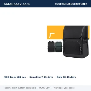 Business Backpack with Water-Resistant, Padded Laptop Compartment, Travel Use — Custom Logo & OEM