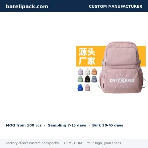 School Backpack with Water-Resistant, Lightweight, Travel Use — Custom Logo & OEM