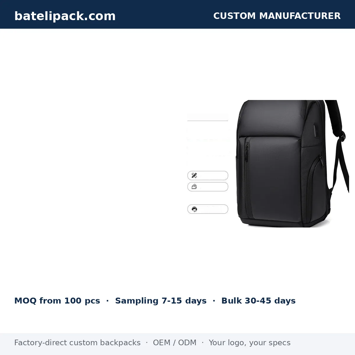 Business Backpack with Large Capacity, Padded Laptop Compartment, Lightweight — Custom Logo & OEM