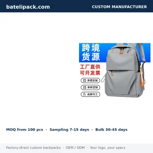 Business Backpack with Large Capacity, Padded Laptop Compartment, Travel Use — Custom Logo & OEM
