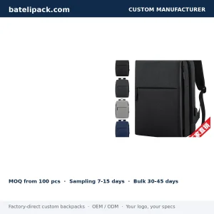 Business Backpack with Water-Resistant, Padded Laptop Compartment, Travel Use — Custom Logo & OEM