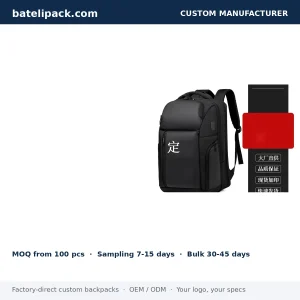 Business Backpack with Water-Resistant, Padded Laptop Compartment, Lightweight — Custom Logo & OEM