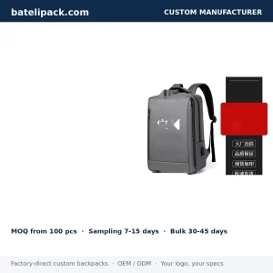 Business Backpack with Water-Resistant, Padded Laptop Compartment, Lightweight — Custom Logo & OEM