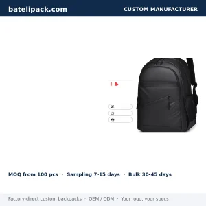 Business Backpack with Water-Resistant, Padded Laptop Compartment, Lightweight — Custom Logo & OEM