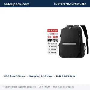 Business Backpack with Water-Resistant, Large Capacity, Padded Laptop Compartment — Custom Logo & OEM