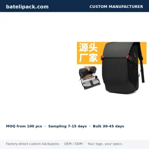 Business Backpack with Water-Resistant, Padded Laptop Compartment, Travel Use — Custom Logo & OEM