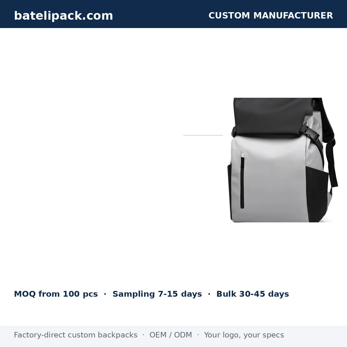 Business Backpack with Large Capacity, Padded Laptop Compartment, Lightweight — Custom Logo & OEM