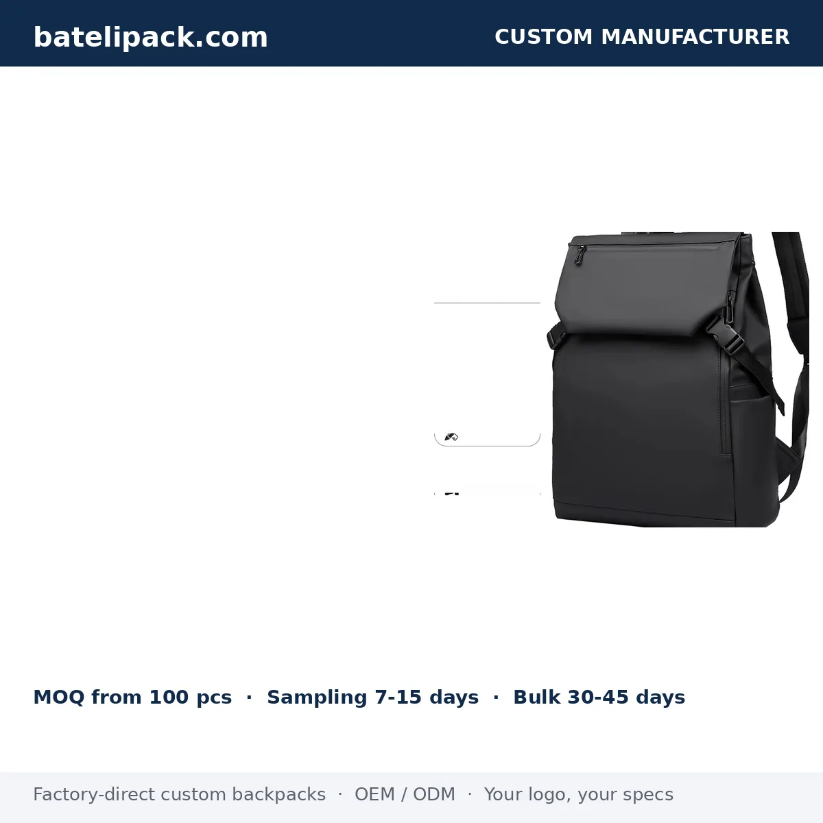 Business Backpack with Large Capacity, Padded Laptop Compartment, Travel Use — Custom Logo & OEM